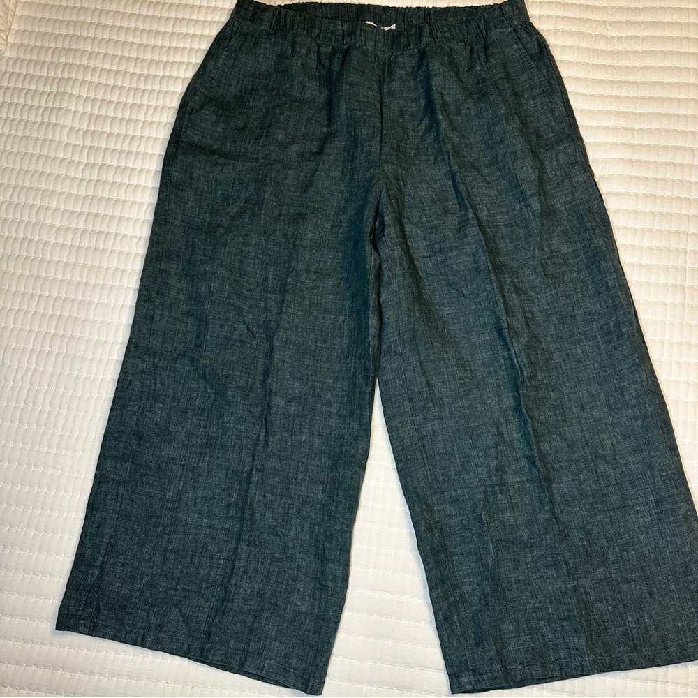 Eileen Fisher 100% Linen Cropped Pants Wide Leg size L